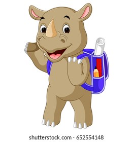 vector illustration of funny rhino cartoon go to school