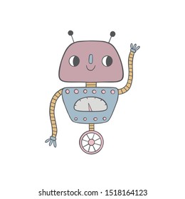 Vector illustration with funny robot in cartoon style.