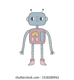 Vector illustration with funny robot on white background
