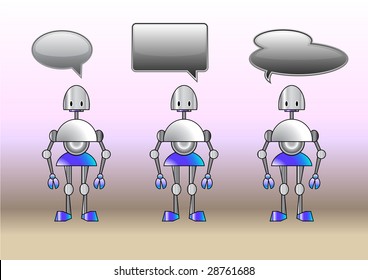 Vector Illustration of funny robots decorated with comics bubbles