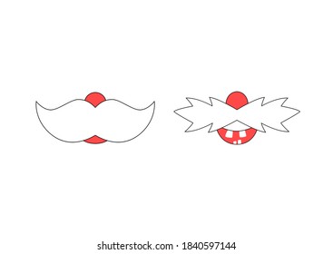 Ilustración vectorial del bigote divertido de Santa Claus. Bocas divertidas para el diseño de máscaras faciales médicas, estampado de camisetas. Un bigote gracioso. Ilustraciones bonitas con Santa mouths para el diseño de mascarillas médicas.