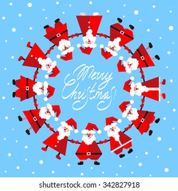 Vector illustration of funny Santa Clause in circle for Christmas card, greeting and decoration.