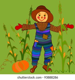 Vector illustration, funny scarecrow, card concept.