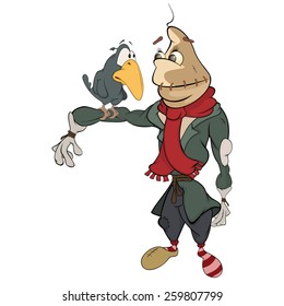 Vector illustration of a funny scarecrow. Cartoon