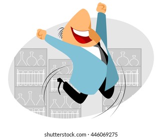 Vector illustration of a funny scientist jumps