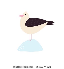 Vector illustration of a funny seagull standing on a stone.