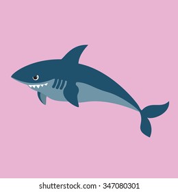 Vector illustration of funny shark on pink background