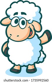 Ilustración vectorial Oveja divertida, personaje mascota, dibujado a mano, estilo de coloreado de dibujos animados, hola