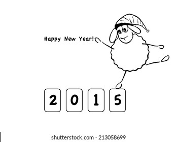 Vector illustration, funny sheep, new year
