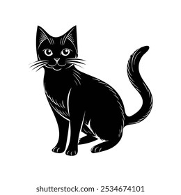 Vector illustration. Funny Silhouette cat.