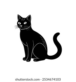 Vector illustration. Funny Silhouette cat.