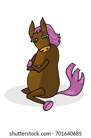 Vector illustration with funny sitting Pony. Character. Print.