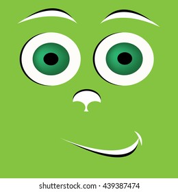 Vector illustration of funny smiley face on green background