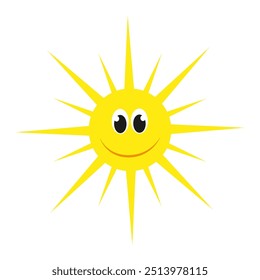Vector illustration. Funny smiling cartoon sun isolated icon on white background.