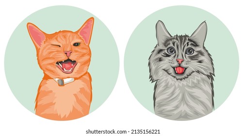 Ilustración vectorial caras graciosas de gato sonriente