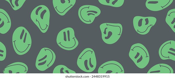 Vector illustration. Funny smiling happy face. Cartoon style. Seamless pattern. Trendy symbols doodle wallpaper. Suitable for wallpaper, cover and textile design.