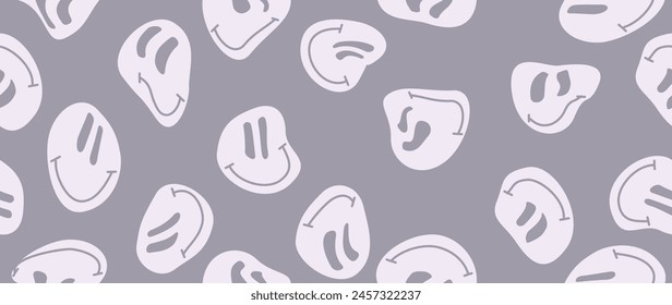 Ilustración vectorial. Cara feliz sonriente divertida. Estilo de dibujos animados. Patrón sin costuras. Personajes de moda doodle Fondo de pantalla. Conveniente para el Fondo de pantalla, cubierta y diseño textil.