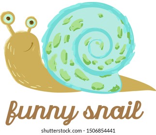 vector illustration of a funny snail on a white background. Hand-painted cartoon clam with a bright shell