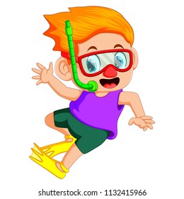 vector illustration of funny snorkeling boy