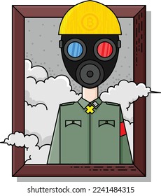 vector illustration of funny soldier mascot with gas mask
