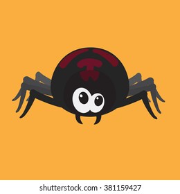 Vector illustration of funny spider on orange background