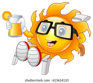Vector illustration of Funny sun relaxing showing orange juice