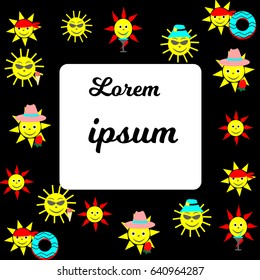 Vector Illustration with a funny suns and lettering , postcard,photo frame