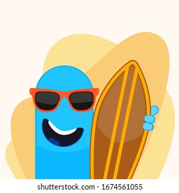 Vector illustration of funny surfer character with surf board