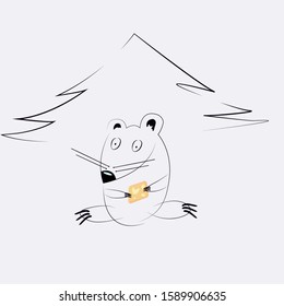 Vector Illustration of funny and surprised mouse with cheese