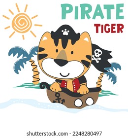 Vector illustration of funny tiger pirate, suitable for stickers and t shirts kids baby, t shirt print design, fashion graphic and other decoration.
