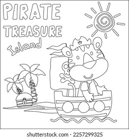 Vector illustration of funny tiger pirate, Childish design for kids activity colouring book or page.