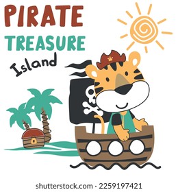 Vector illustration of funny tiger pirate, suitable for stickers and t shirts kids baby, t shirt print design, fashion graphic and other decoration.