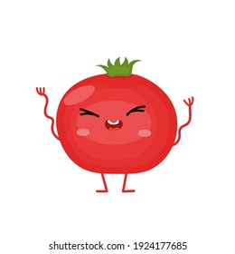 vector illustration with funny tomato, various character emotions. cute vegetables icon. cartoon flat style. stickers