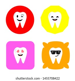Vector illustration with a funny tooth. Colored background various forms.Stickers. Can be used in pediatric stomaology.EPS 10