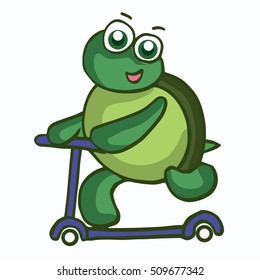 Vector Illustration of Funny Turtle with scooter