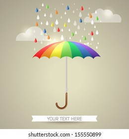 Vector Illustration Of Funny Umbrella In Rainbow Colors