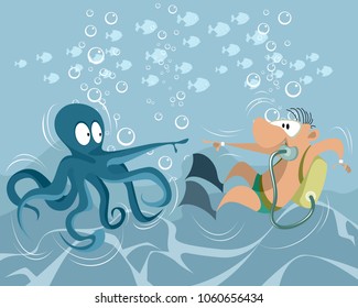 Vector illustration of a funny underwater situation