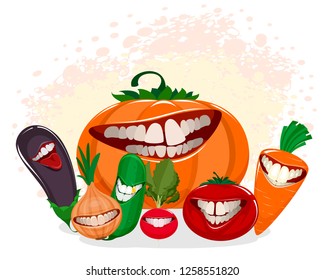 Vector illustration of funny vegetables on white