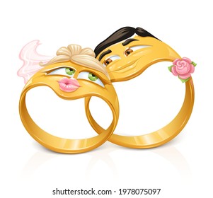 Vector illustration of a funny wedding rings couple.