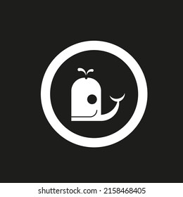 Vector illustration of a funny whale in circle, color white