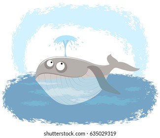 Vector illustration of a funny whale in ocean