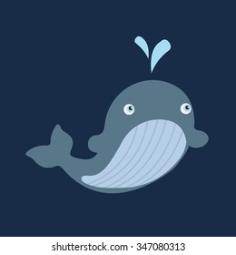 Vector illustration of funny whale on blue background