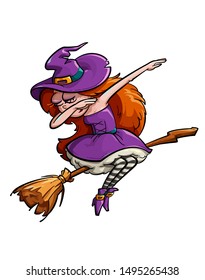 Vector Illustration of a Funny Witch Doing the Dab Move. 