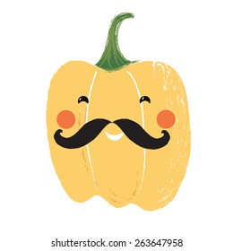 vector illustration of a funny yellow paper with smiling face and mustache for kids designs and decorations