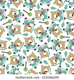 Vector illustration of funy lion driving the green car. Can be used for t-shirt print, Creative vector childish background for fabric textile, nursery wallpaper and other decoration.