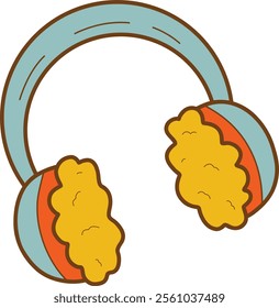 Vector illustration fur headphones. Traditional winter symbols: warm clothes, socks, hat, mittens, boots. Comfortable lifestyle. Winter mood.