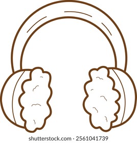 Vector illustration fur headphones. Traditional winter symbols: warm clothes, socks, hat, mittens, boots. Comfortable lifestyle. Winter mood.