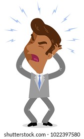 Vector illustration of a furious asian cartoon businessman tearing his hair in anger isolated on white background