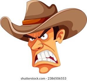 Vector illustration of a furious cowboy wearing a hat