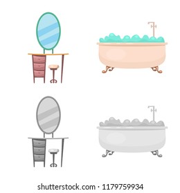 Vector illustration of furniture and apartment icon. Set of furniture and home vector icon for stock.